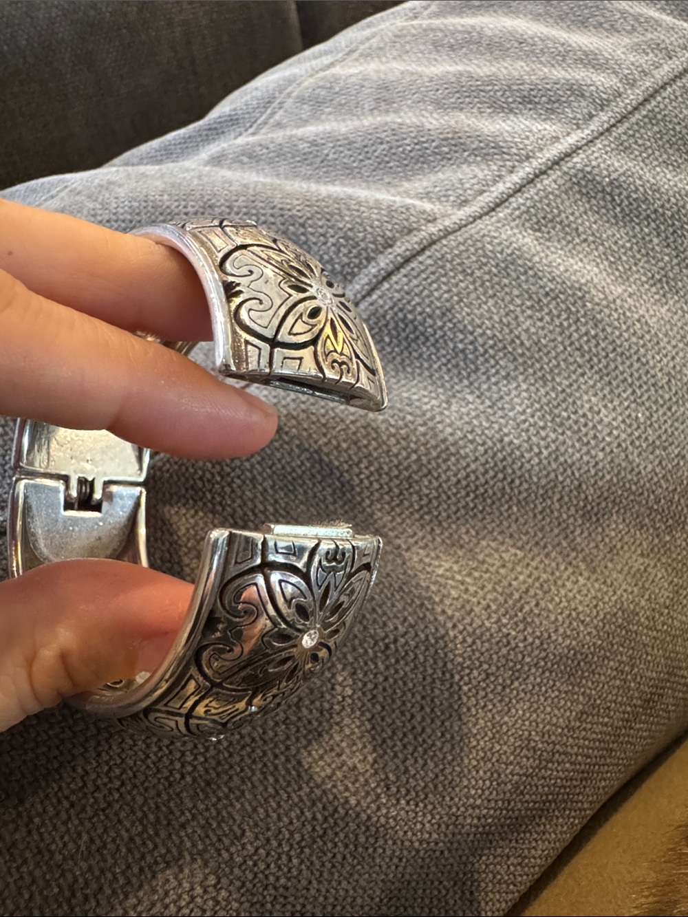 Brighton Silver Floral Engraved Bangle Bracelet with Crystal Accents - Picture 3 of 4